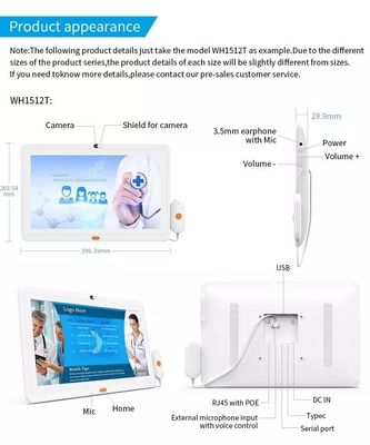 Szpital 15.6calowy tablet Android Tablety klasy medycznej z kamerą do obsługi połączeń