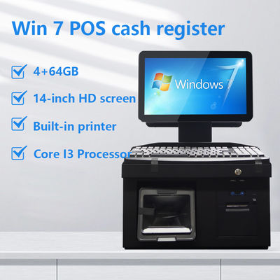 14-calowy podwójny ekran dotykowy Windows 7 POS kasa fiskalna i3 CPU 4+64GB terminal POS do komputera stacjonarnego z drukarką, klawiaturą, skanerem