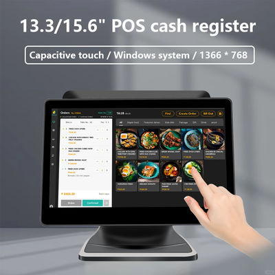 13.3/15.6-calowy system POS z dwoma ekranami dotykowymi, procesor I3, system Win, terminal POS do sklepu detalicznego ze składaną podstawą