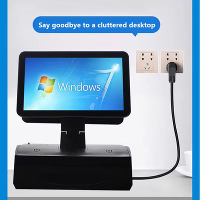 15,6-calowy dwuekranowy system POS All-in-One z ekranem dotykowym, szufladą na gotówkę i wbudowaną drukarką 58 mm, 2 GB RAM, do supermarketu