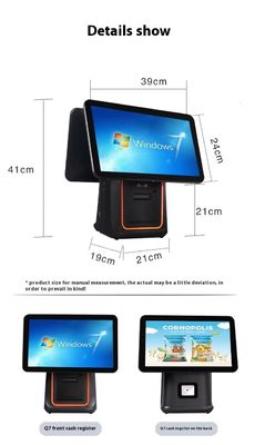 Kasa fiskalna dla restauracji, 15,6 cala, z dwoma ekranami, system POS z systemem operacyjnym Windows i Android POS