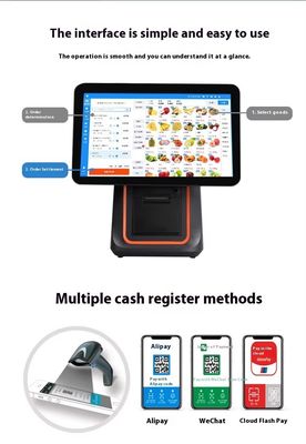 Kasa fiskalna dla restauracji, 15,6 cala, z dwoma ekranami, system POS z systemem operacyjnym Windows i Android POS