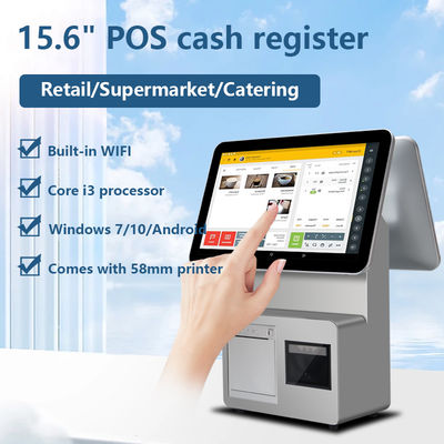 15,6-calowa kasa fiskalna POS z dwoma ekranami, procesor I3, 4+64GB, system POS dla handlu detalicznego, terminal POS do supermarketu