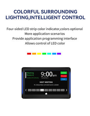 101-calowy, montowany na ścianie biznesowy tablet z systemem Android i listwą świetlną LED do wyświetlania harmonogramu konferencji