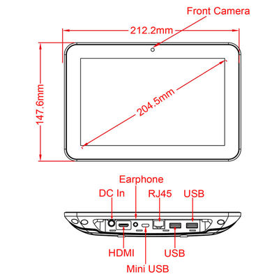 Certyfikowany przez FCC 8-calowy tablet Android RK3288 CPU z POE USB OTG