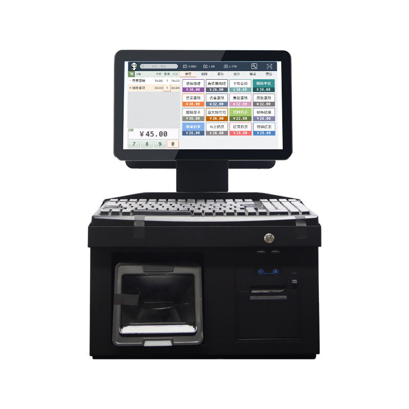 14-calowy podwójny ekran dotykowy Windows 7 POS kasa fiskalna i3 CPU 4+64GB terminal POS do komputera stacjonarnego z drukarką, klawiaturą, skanerem