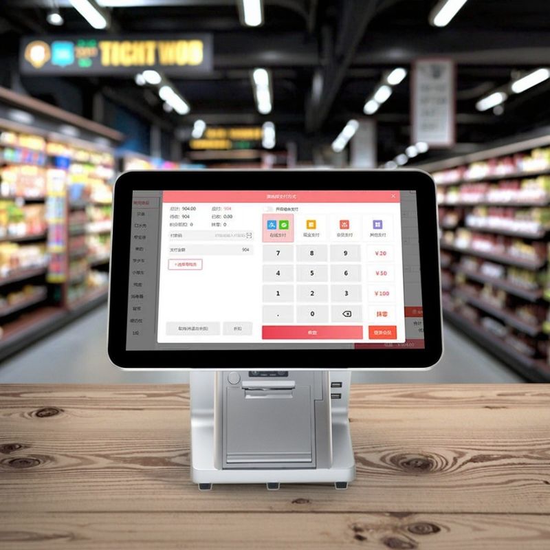 Pojemnościowy dotykowy system POS All-in-One z dwoma ekranami dla restauracji, z Wi-Fi, kasą fiskalną i pojemnością dysku twardego 32GB