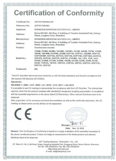 Chiny Shenzhen Hopestar SCI-TECH Co., Ltd. Certyfikaty