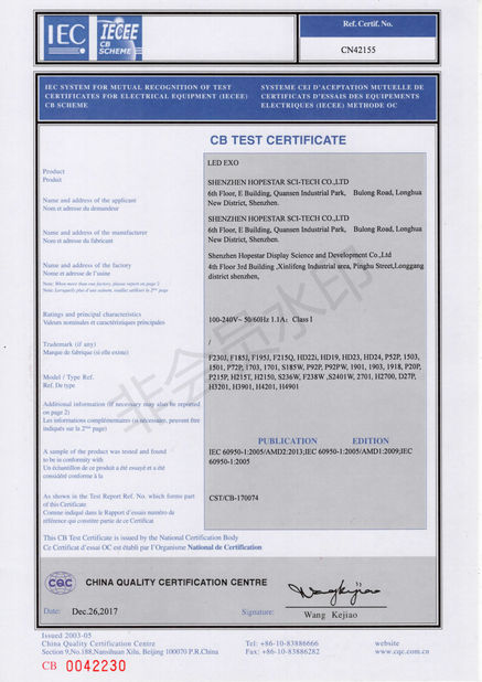 Chiny Shenzhen Hopestar SCI-TECH Co., Ltd. Certyfikaty