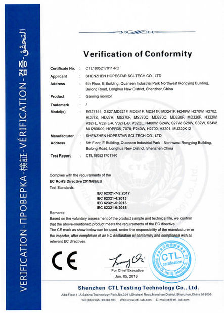 Chiny Shenzhen Hopestar SCI-TECH Co., Ltd. Certyfikaty